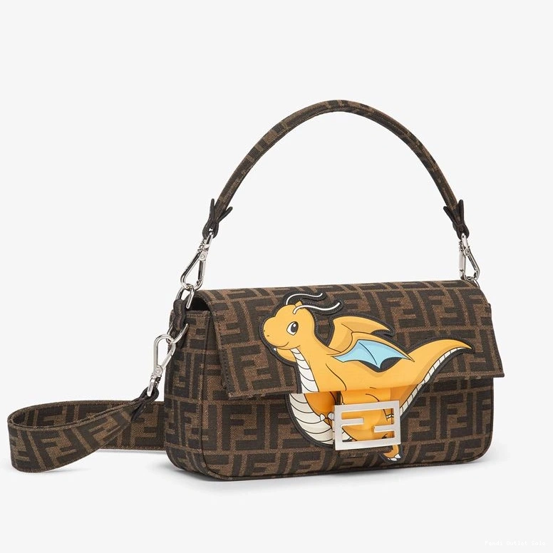 Affordable Motif FF Baguette Fendi Fabric Bag In Dragon Medium Yellow Pokmon Brown 0817